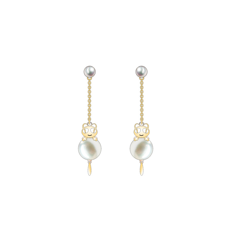Sell Well Fashion Simple Pearl Gold Cat Jewelry Set