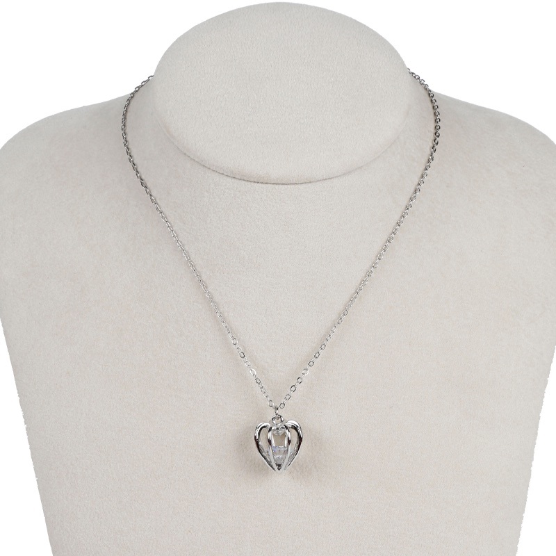 Heart Royal Crown Gemstone Filling Silver Necklace