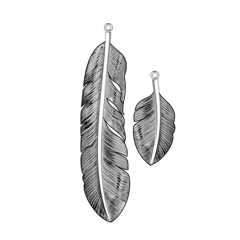Trendy Grey Inlaid Silver Jewelry Set with Feathers