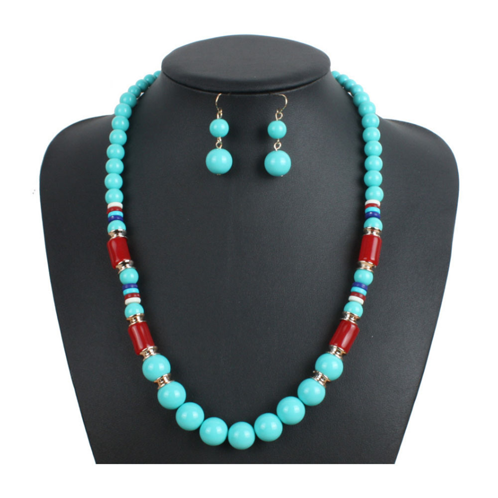New Product Fashion Red Bead Earrings Necklace Jewelry Set