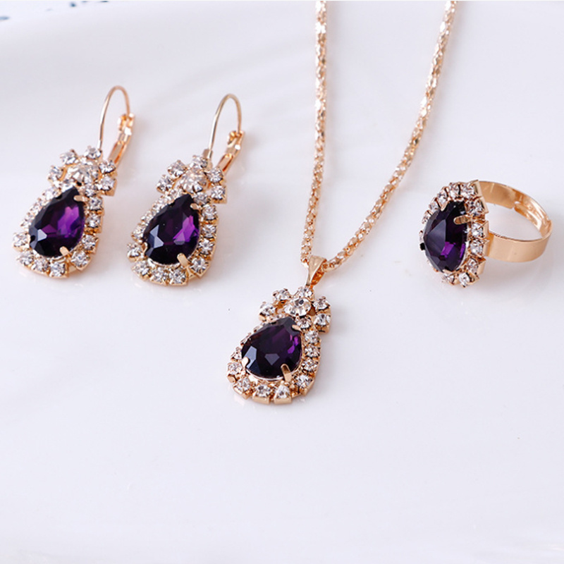 Fashion Crystal Heart Heart Words Necklace Earrings Two-Piece Set