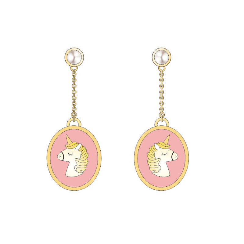 Oval Pink Double-Sided Fantasy Unicorn Jewelry Set