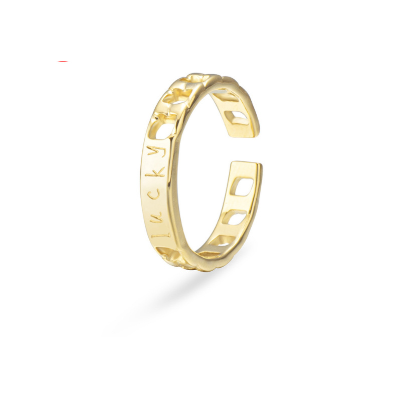 Hollow Heart Gold Plated Simple Geometric Chain Ring