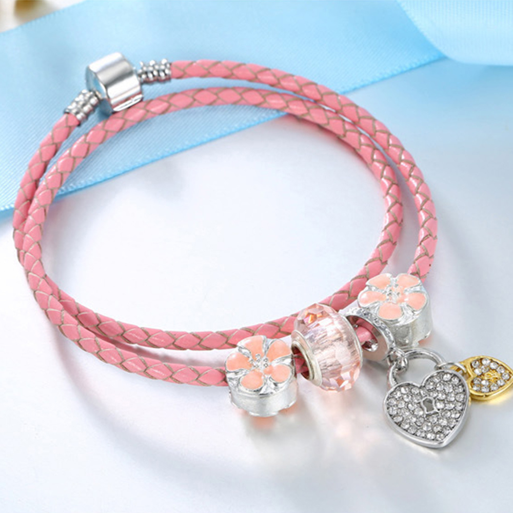 Year Fashion Jewelry Alloy Bead Bracelet with Pink Love